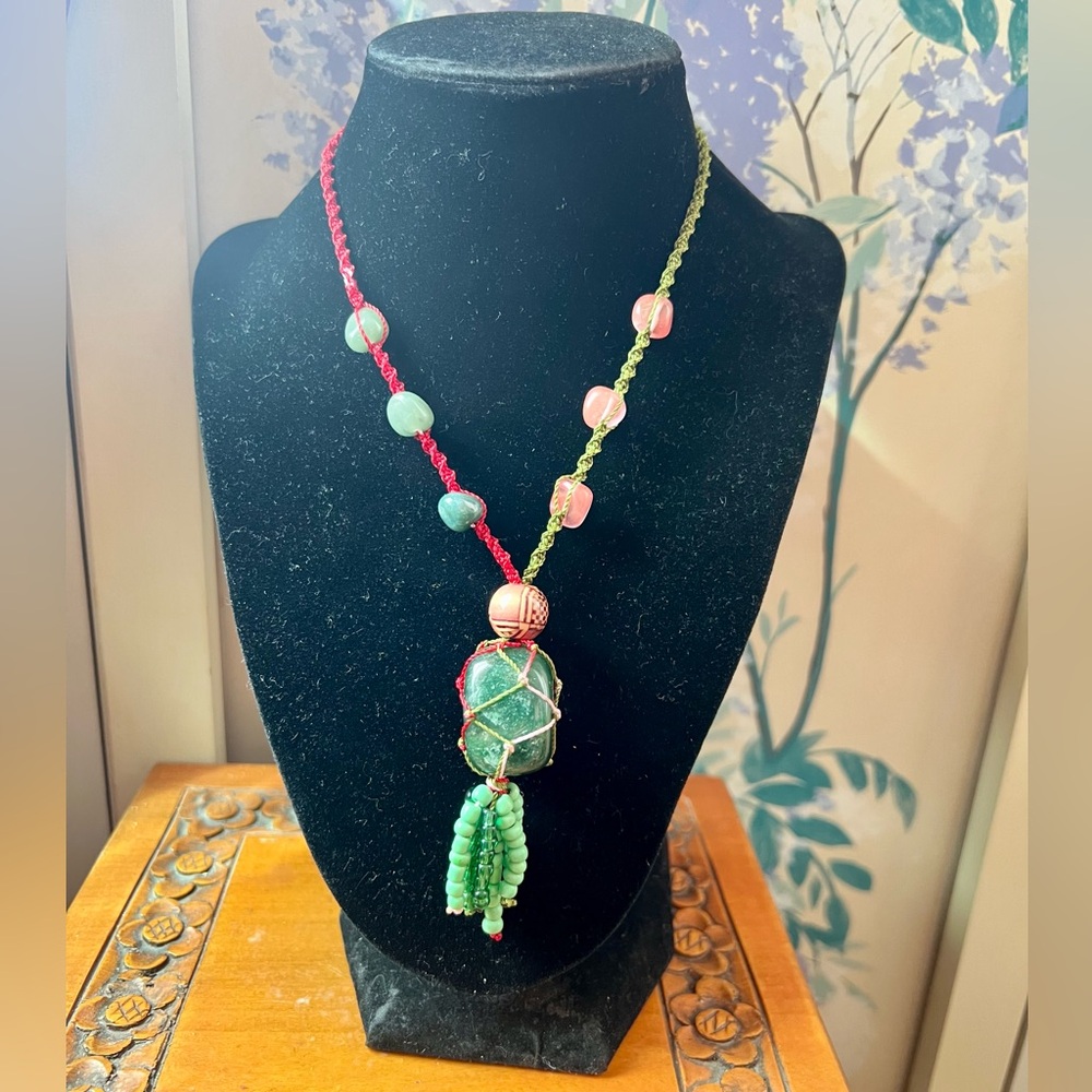 Handmade Necklace – Green & Pink Gemstones for Balance & Harmony